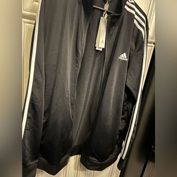 Adidas Men's Black Zip Front Jacket White Stripes Pockets Size XL - Picture 7 of 10
